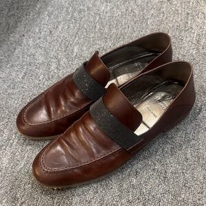 Brunello Cucinelli Crystal & Leather Loafers